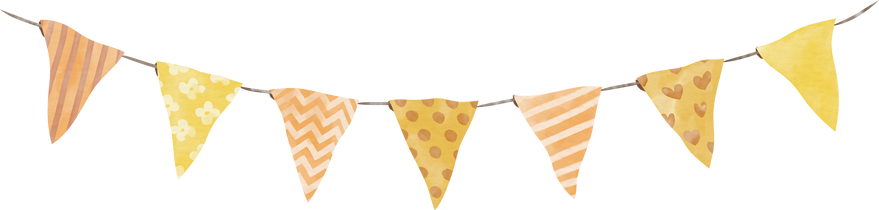 Yellow party bunting flags in watercolor style
