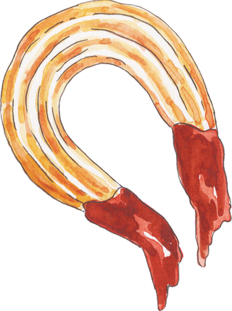 Watercolor Churros Con Chocolate Pastry Dessert